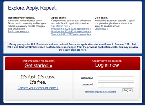 ApplyTexas Homepage 